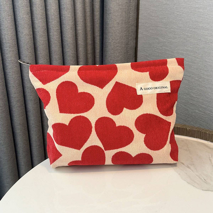 Corduroy Heart Makeup Bag Travel Wash Organizer: Red HEARTS