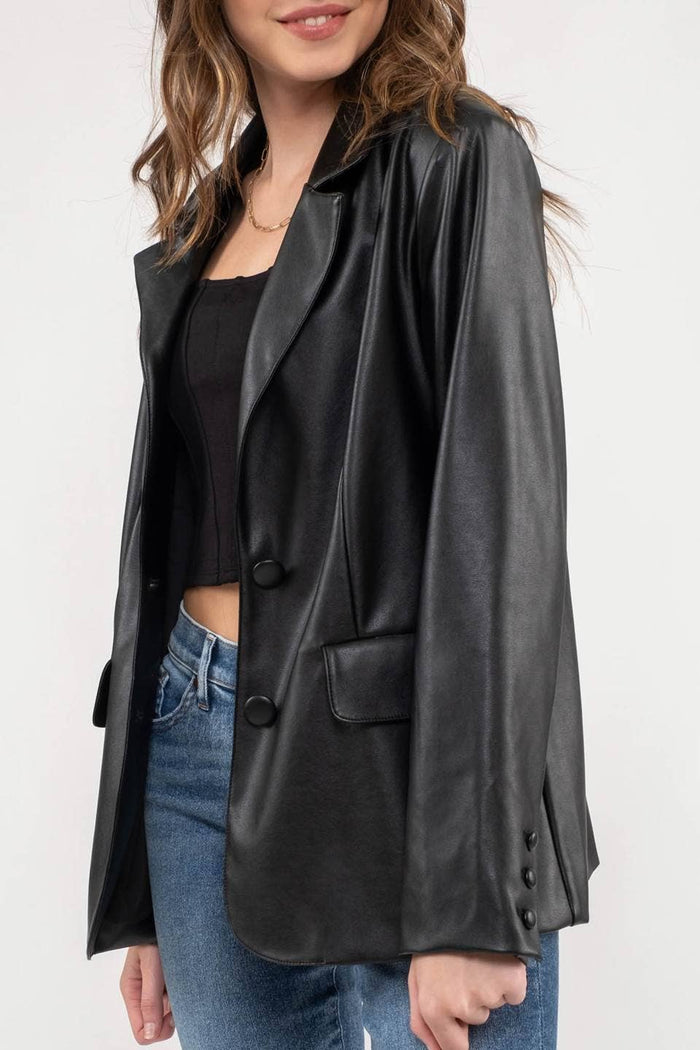 Notch Collar Faux Leather Blazer