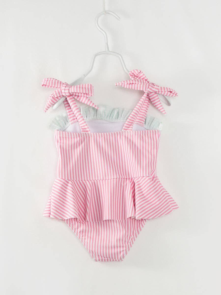 Pink Stripe Watermelon Ruffle Girl’s One Piece Swimsuit