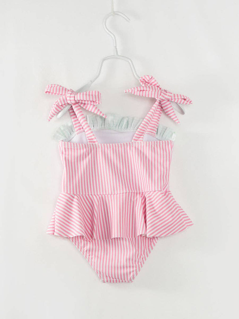 Pink Stripe Watermelon Ruffle Girl’s One Piece Swimsuit