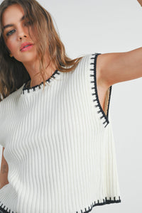 Solid Cap Sleeve Sweater Vest in Ivory and Black