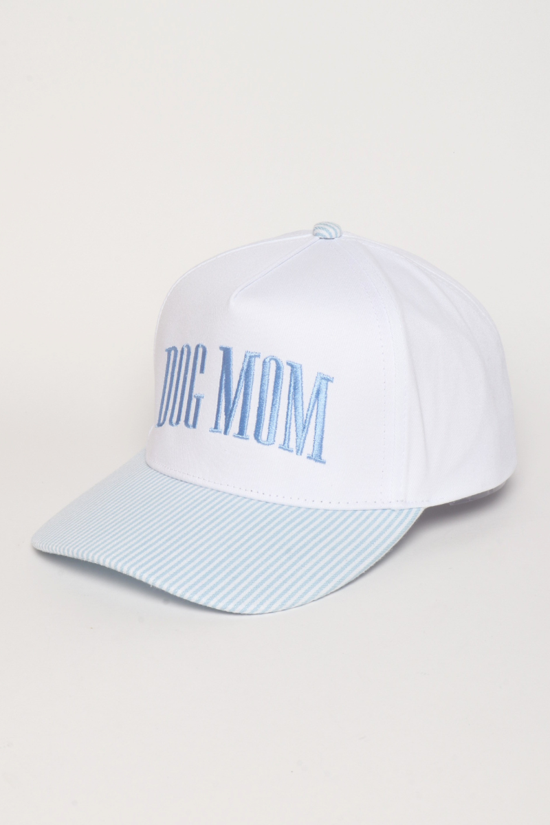 DOG MOM Embroidered Stripe Brim 5 Panel Cap: Blue