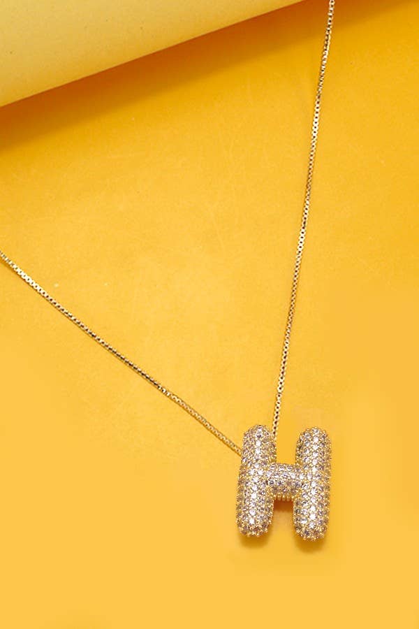 Initial Pavé Bubble Balloon Necklace in Gold