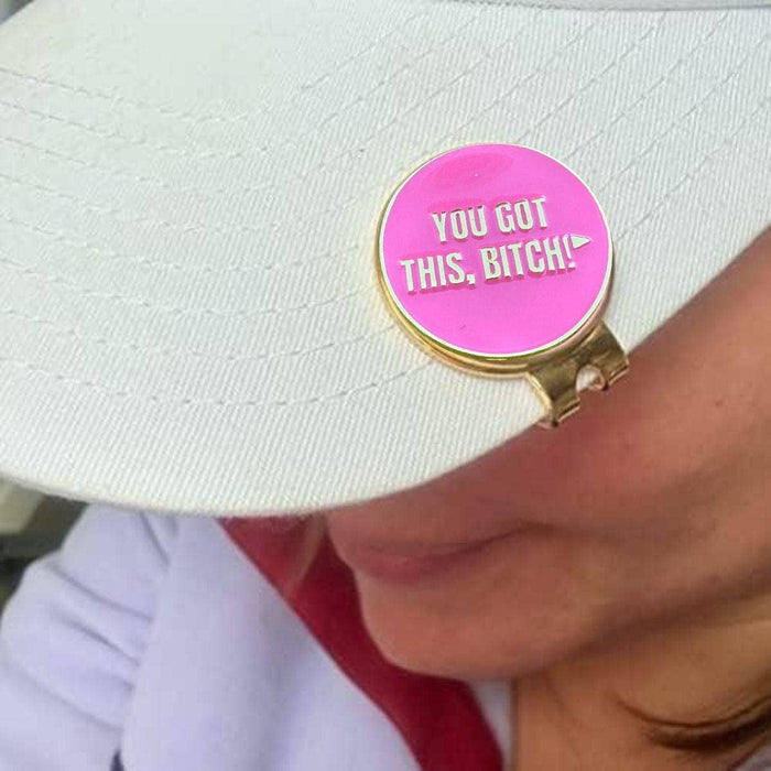 You Got This, Bitch! Women's Golf Ball Marker with Hat Clip: Gold/Pink