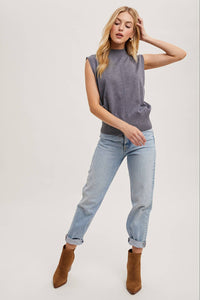 Mock Neck Knit Sleeveless Top in Grey