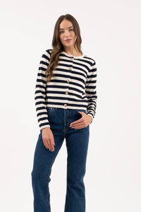 Stripe Boatneck Button Down Cardigan