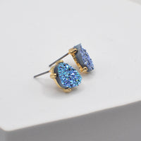 Druzy Sparkly Stone Crystals Stud Earrings: Rose Gold