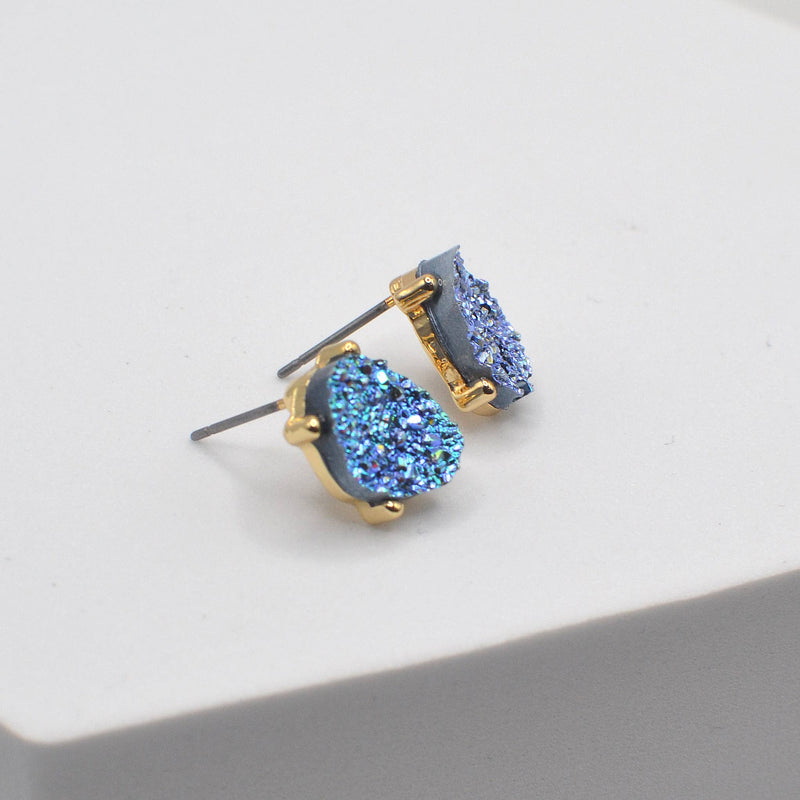 Druzy Sparkly Stone Crystals Stud Earrings: Rose Gold