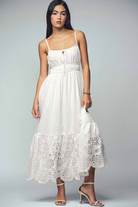 Embroidered Tie-Front Maxi Dress in White