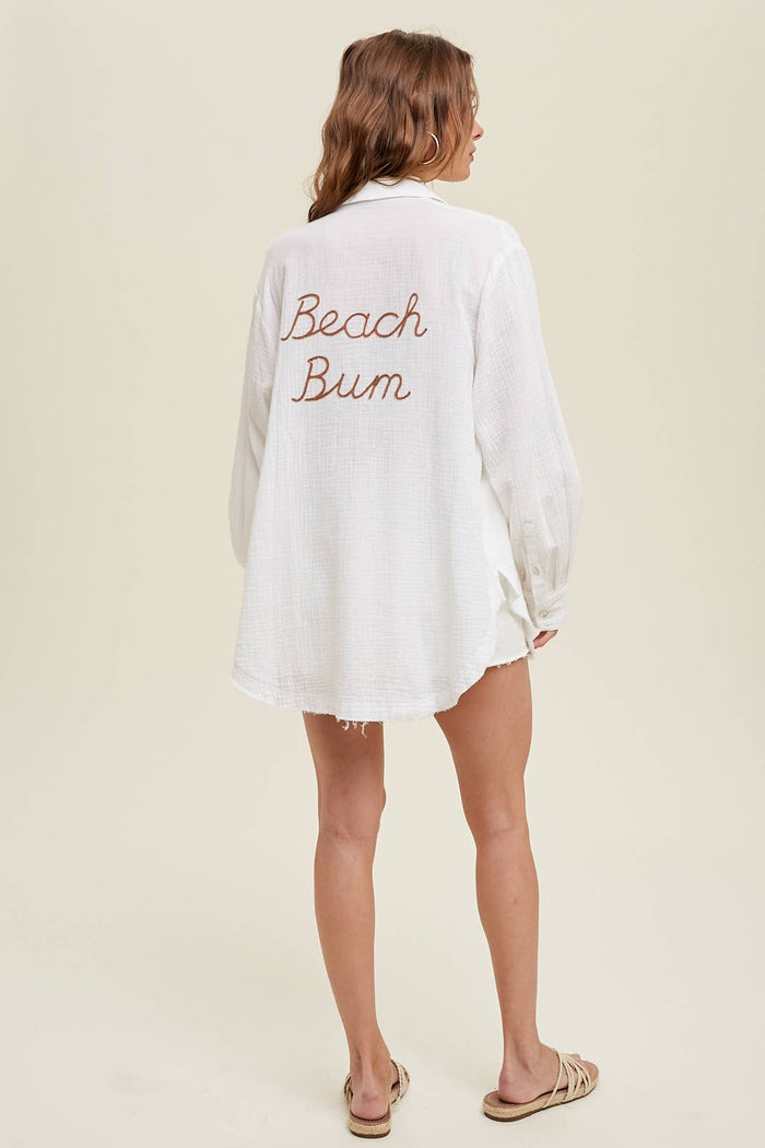 Beach Bum Cover Up Shirt in White