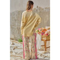 FLOWER PRINTED TWILL SIDE TRIM ELASTIC WAIST PANTS