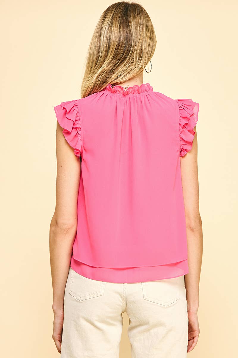 Hot Pink Short Sleeve Ruffle Top