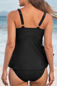 Solid Black V-Neck Tankini Top