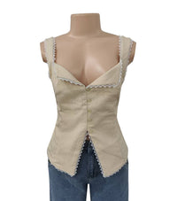 Retro Twisted Lace Patchwork Fashion Tank Top in Apricot