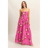 Floral Print Strapless Jumpsuit in Magenta