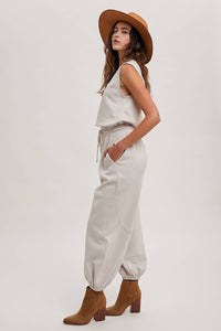 Drawstring Waist Sleeveless Knit Jumpsuit