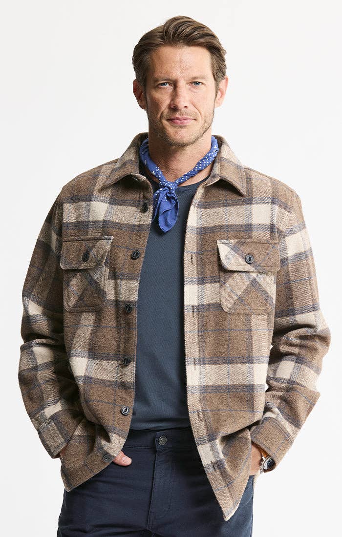 Wool Blend Overshirt in Brown Plaid