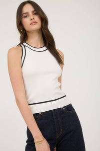 Contrast Stripe Sweater Knit Halter Top in Ivory