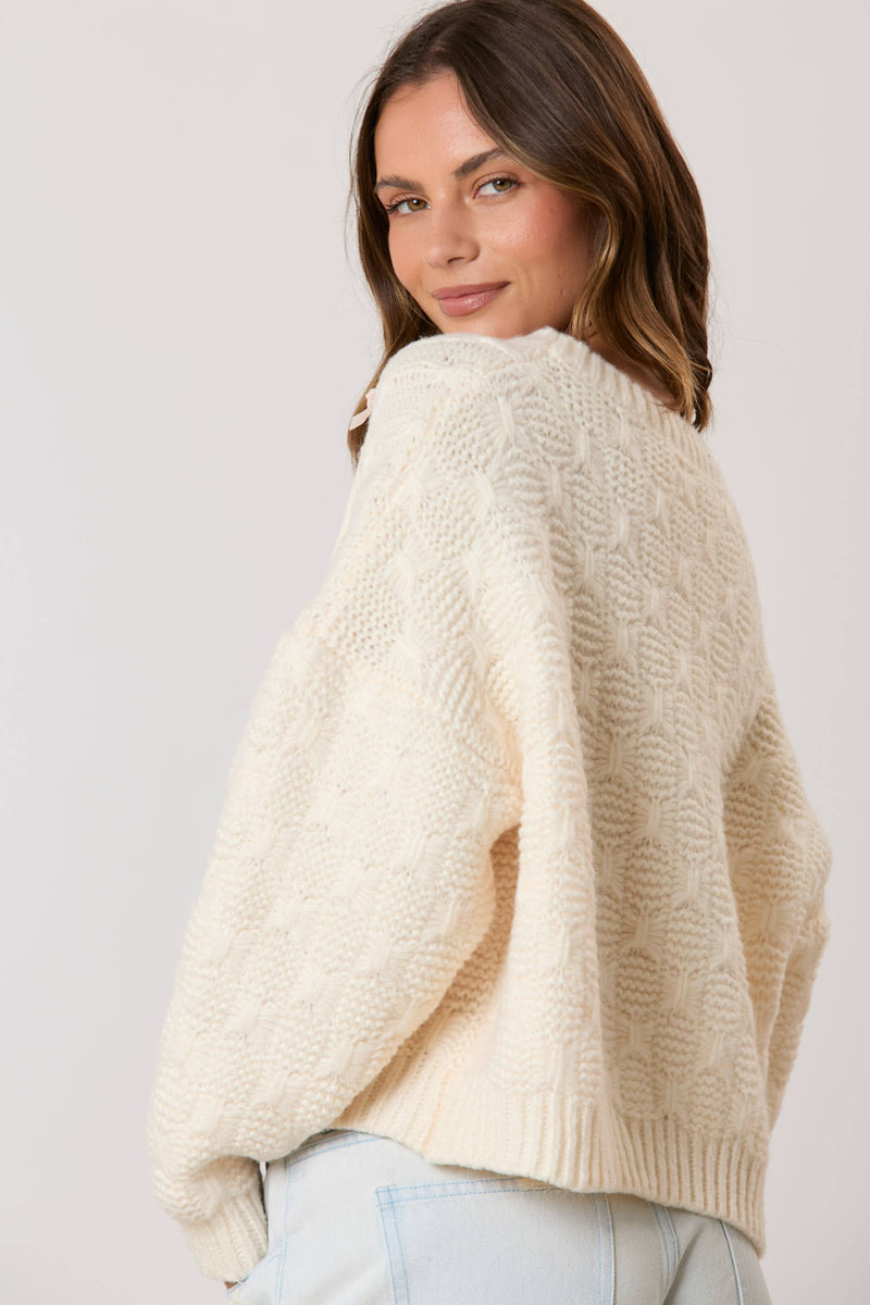 Mini Bow Coquette Cable Knit Sweater