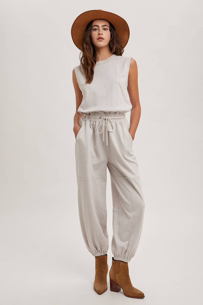 Drawstring Waist Sleeveless Knit Jumpsuit