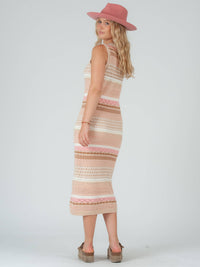 Pink Beige Crochet Mix Midi Tank Dress