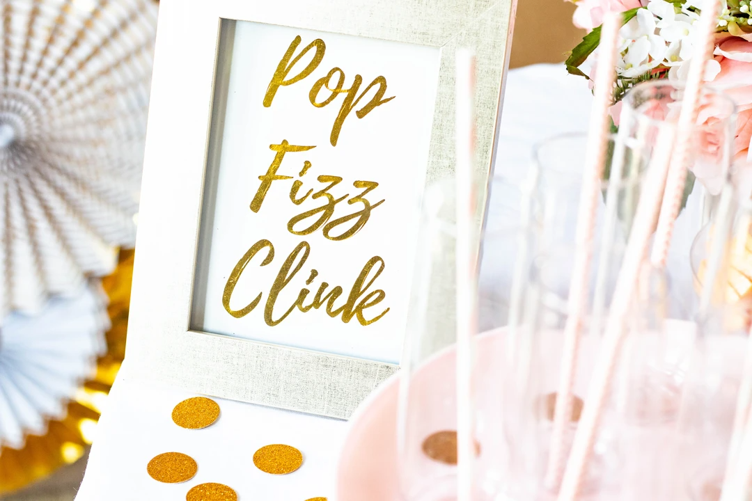 Watercolor Pink Florals & Gold Mimosa Bar Decoration Kit
