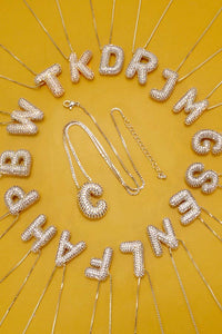 Initial Pavé Bubble Balloon Necklace in Gold