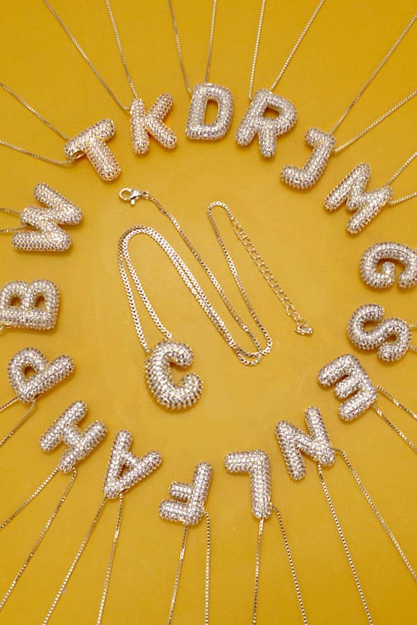 Initial Pavé Bubble Balloon Necklace in Silver