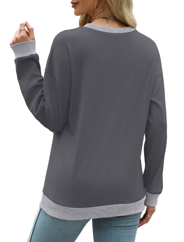 Colorblock Crewneck Pullover in Grey