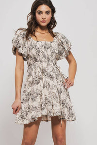 Floral Pleated Mini Dress in Black