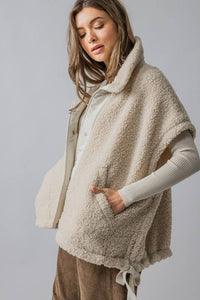 Button Up Teddy Fleece Vest in Cream