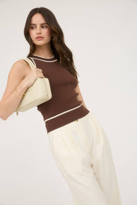 Contrast Stripe Sweater Knit Halter Top in Brown