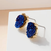 Druzy Sparkly Stone Crystals Stud Earrings: Rose Gold