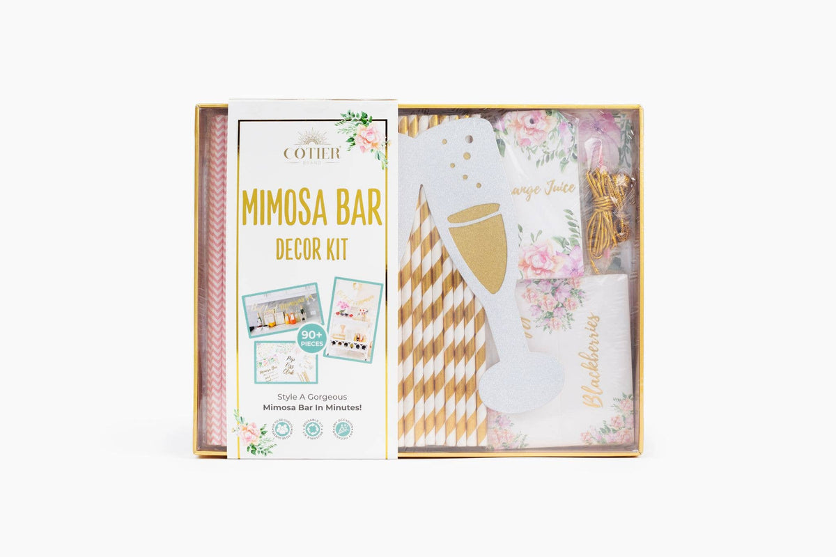 Watercolor Pink Florals & Gold Mimosa Bar Decoration Kit