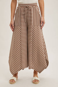 Drawstring Striped Wide Leg Palazzo Pants in Coco Combo