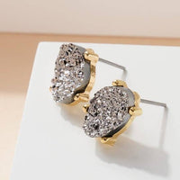 Druzy Sparkly Stone Crystals Stud Earrings: Rose Gold