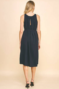 Sleeveless Pleated Midi Dress in Ink