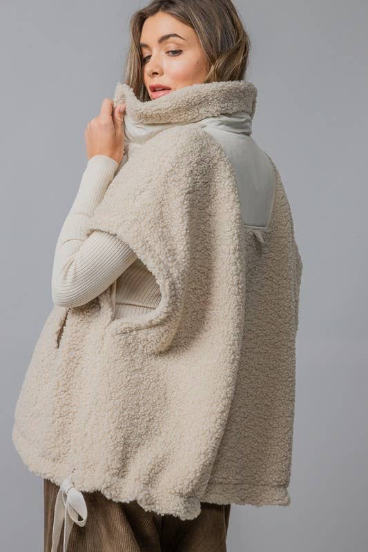 Button Up Teddy Fleece Vest in Cream