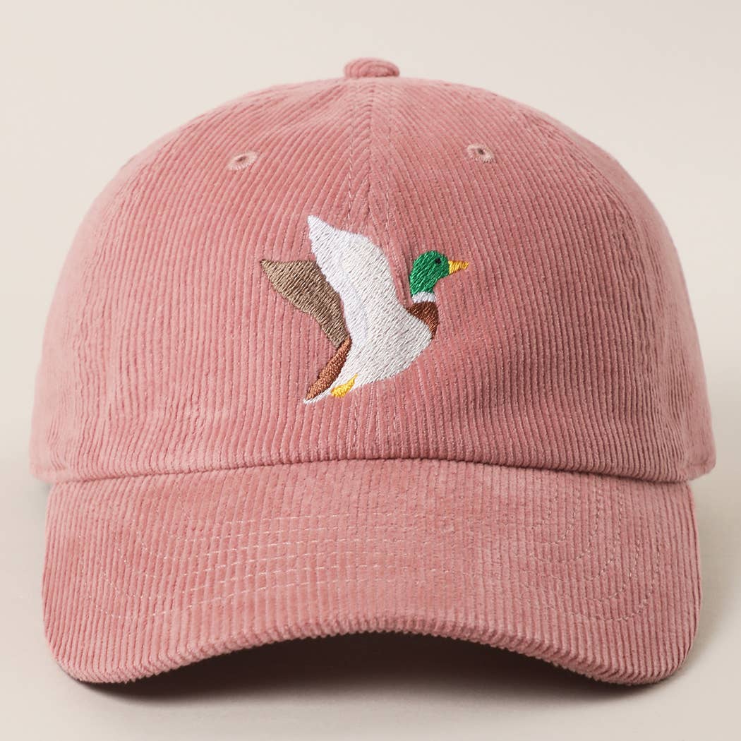 FLYING MALLARD Embroidered Corduroy Baseball Cap: MAUVE / One Size