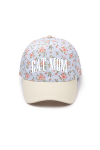 CAT MOM Embroidery Floral Print 5 Panel Trucker Hat: PinkPink