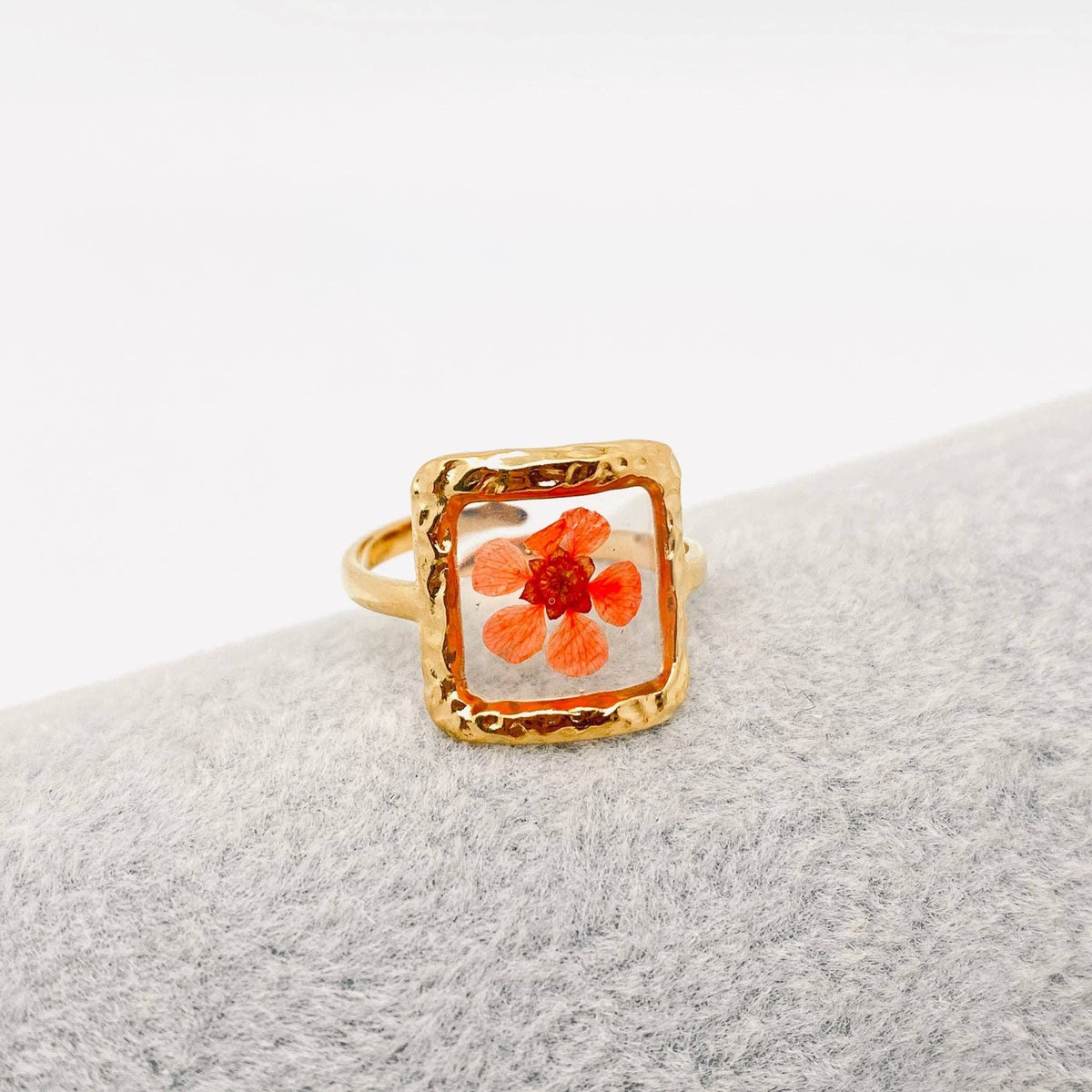 18K Gold Plated Stainless Steel Floral Ring - FGS/PDF: Square - Orange