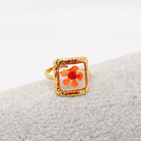 18K Gold Plated Stainless Steel Floral Ring - FGS/PDF: Square - Green