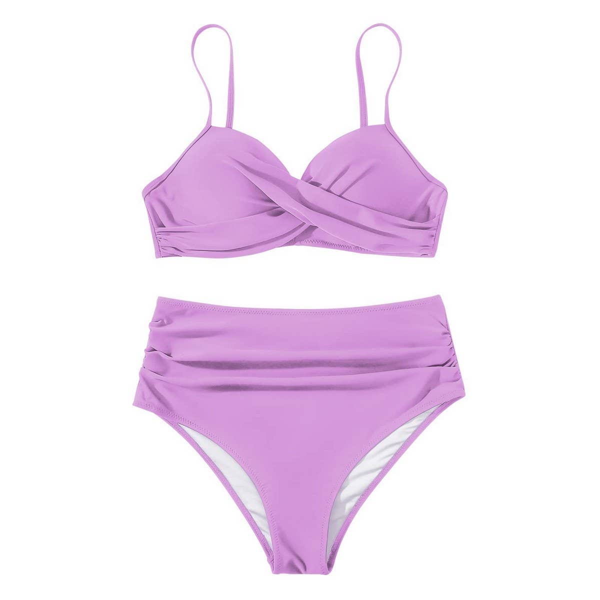 High Waist Bikini Set, Sexy Push Up Swimsuit: lavender
