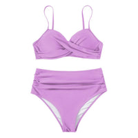 High Waist Bikini Set, Sexy Push Up Swimsuit: lavender