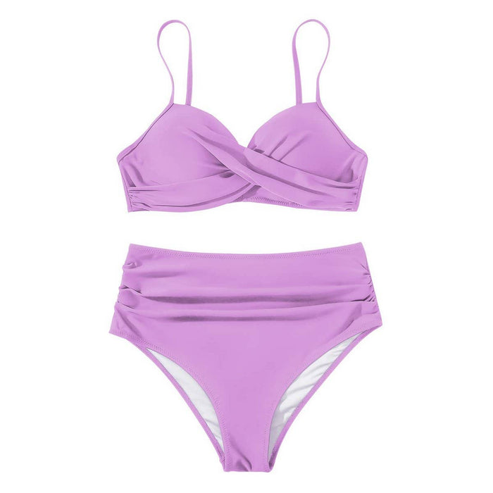 High Waist Bikini Set, Sexy Push Up Swimsuit: lavender