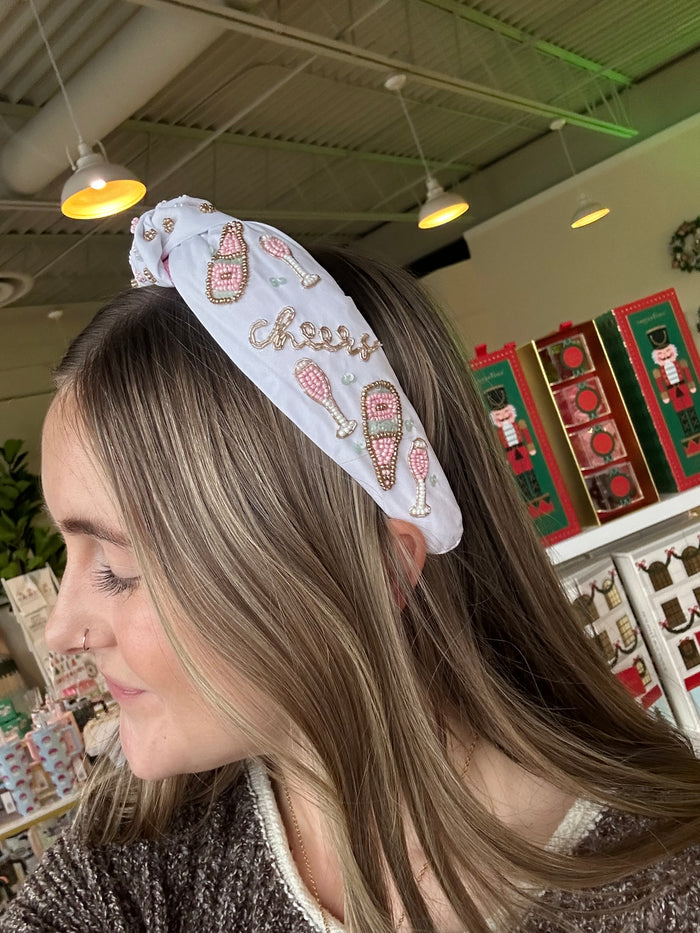 Cheers Champagne Embroidered Headband
