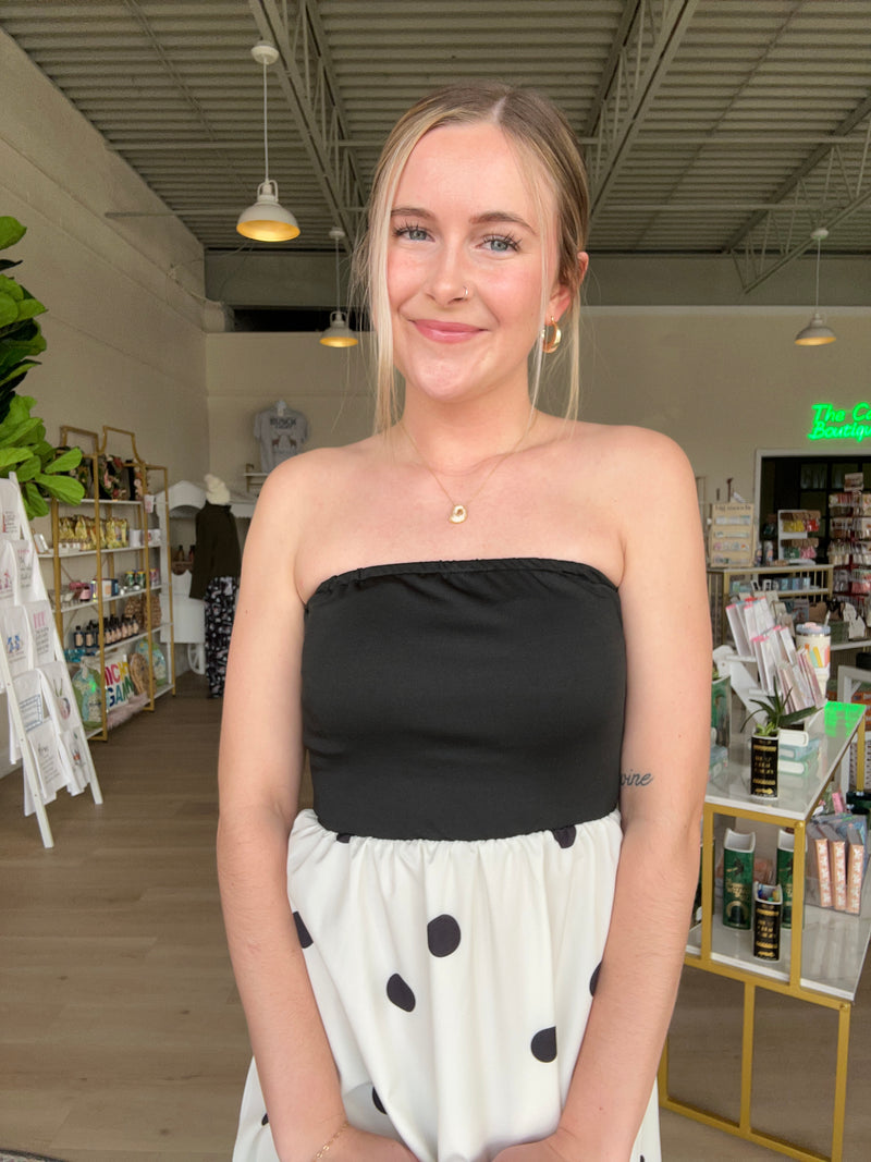 Polka Dot Strapless Dress in Black and White