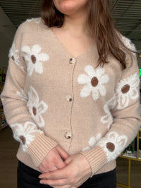 Floral Cardigan in Cream and Beige