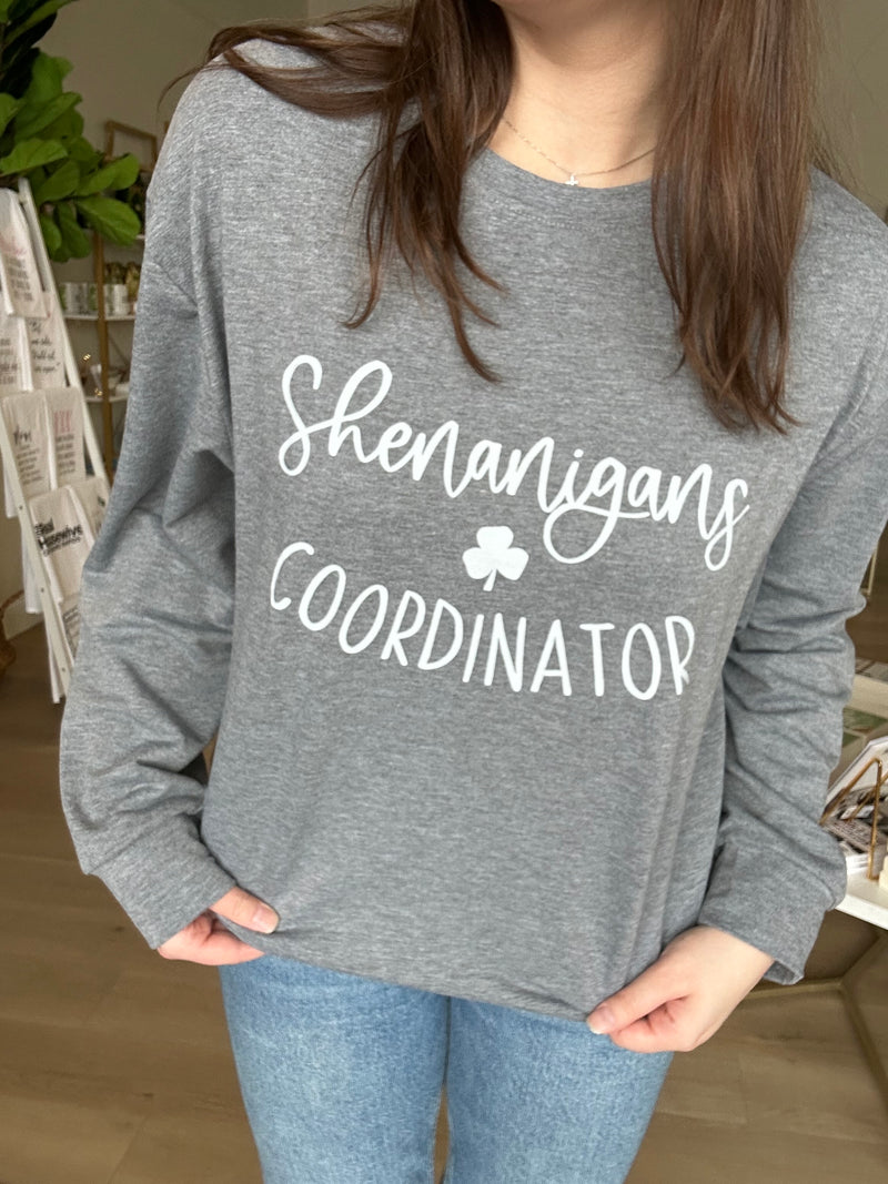 Shenanigans Coordinator Long Sleeve Tee in Gray