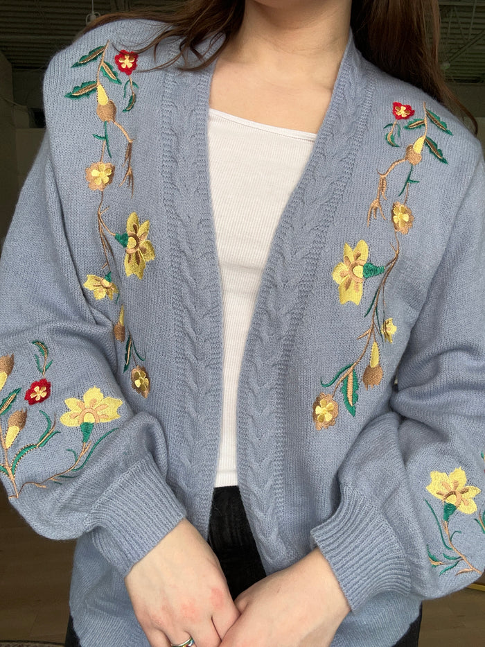 Floral Knit Cardigan in Blue